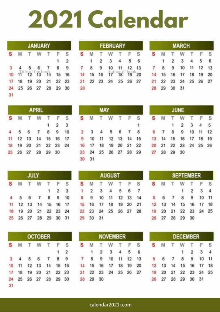 2021 Calendar A4 Size Printable Free Download