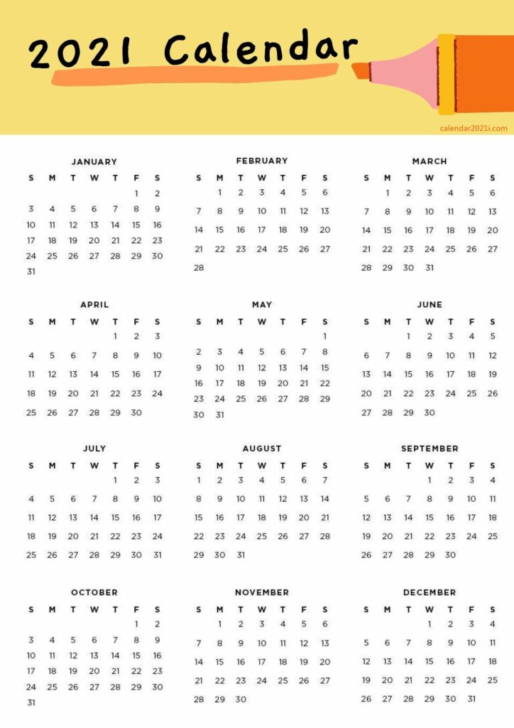 2021 Calendar A4 Size Printable Free Download