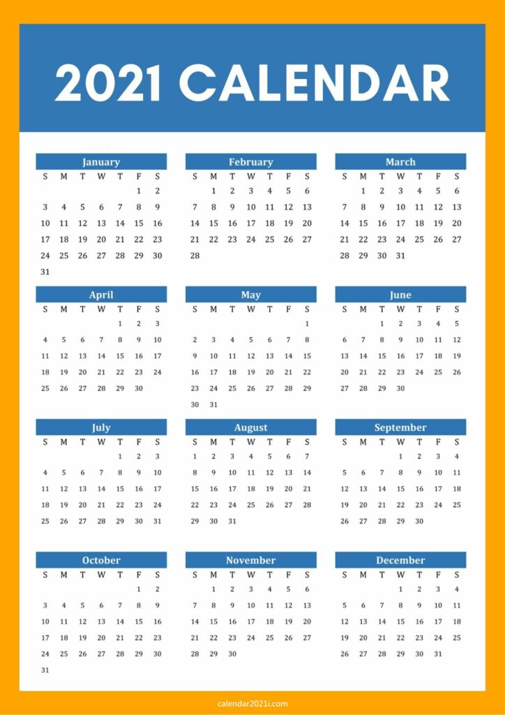 2021 Calendar A4 Size Printable Free Download